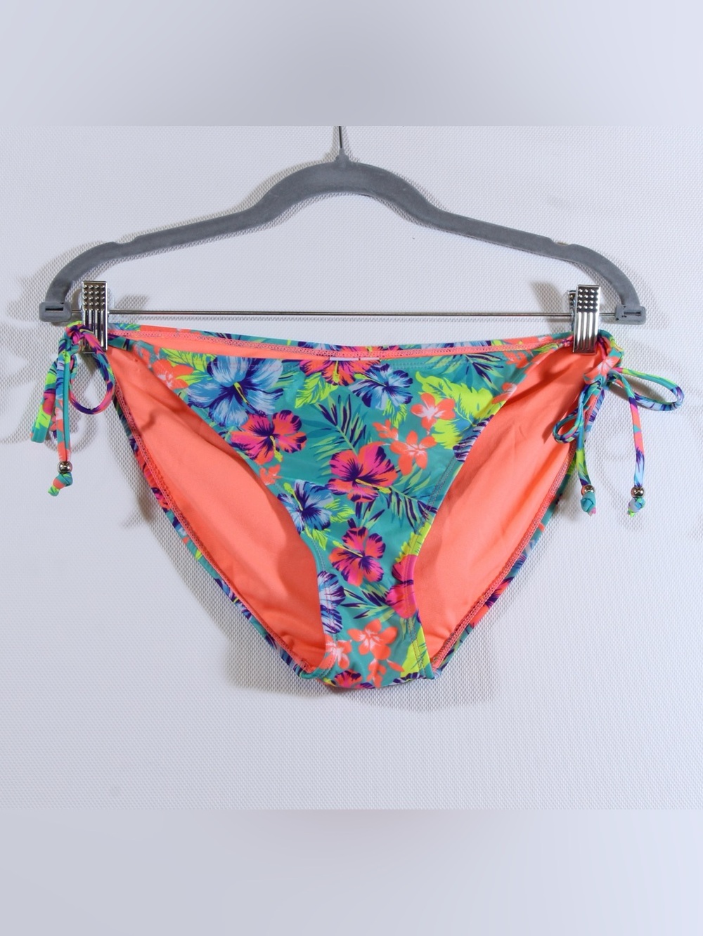 Ingear Multicolor Floral Teal Base with Pink & Orange Flowers Bikini Bottom NWT